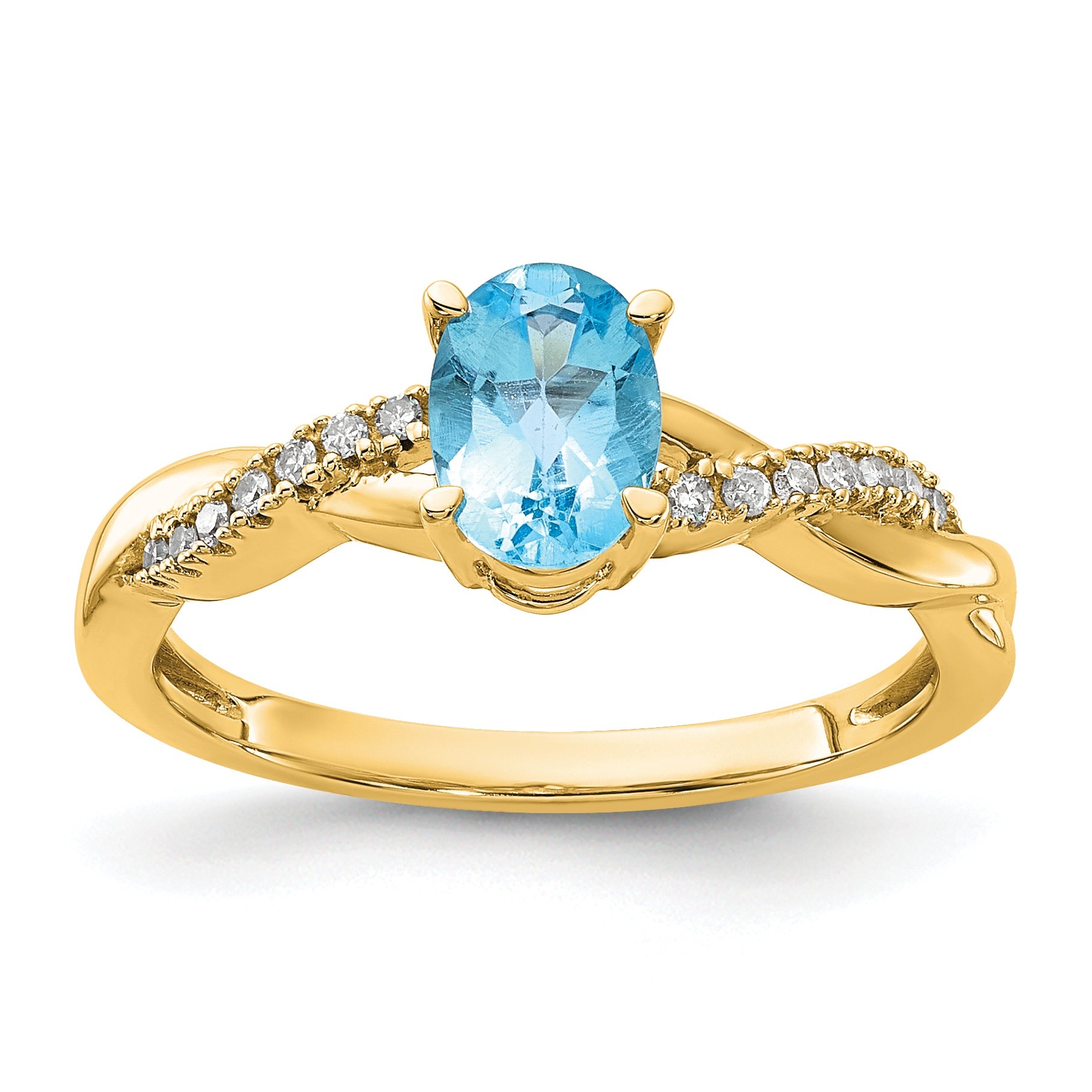 10K Yellow Gold Oval Blue Topaz And Diamond Ring