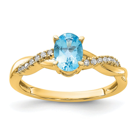 10K Yellow Gold Oval Blue Topaz And Diamond Ring