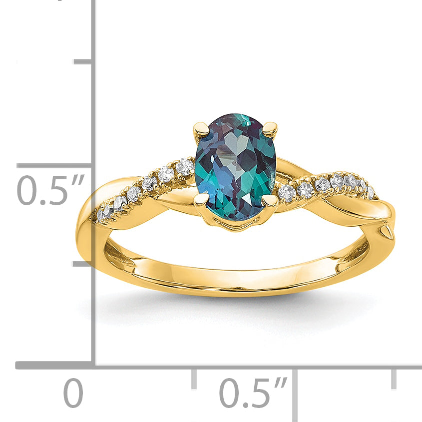 10K Yellow Gold Oval Created Alexandrite And Diamond Ring