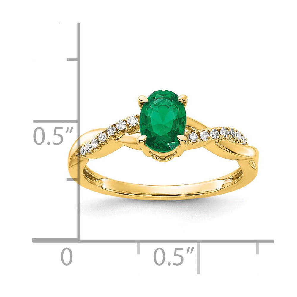 10K Yellow Gold Oval Created Emerald And Diamond Ring