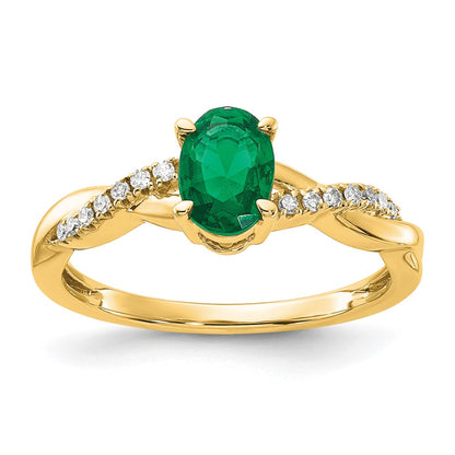 10K Yellow Gold Oval Created Emerald And Diamond Ring