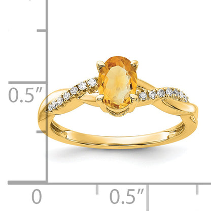 10K Yellow Gold Oval Citrine And Diamond Ring