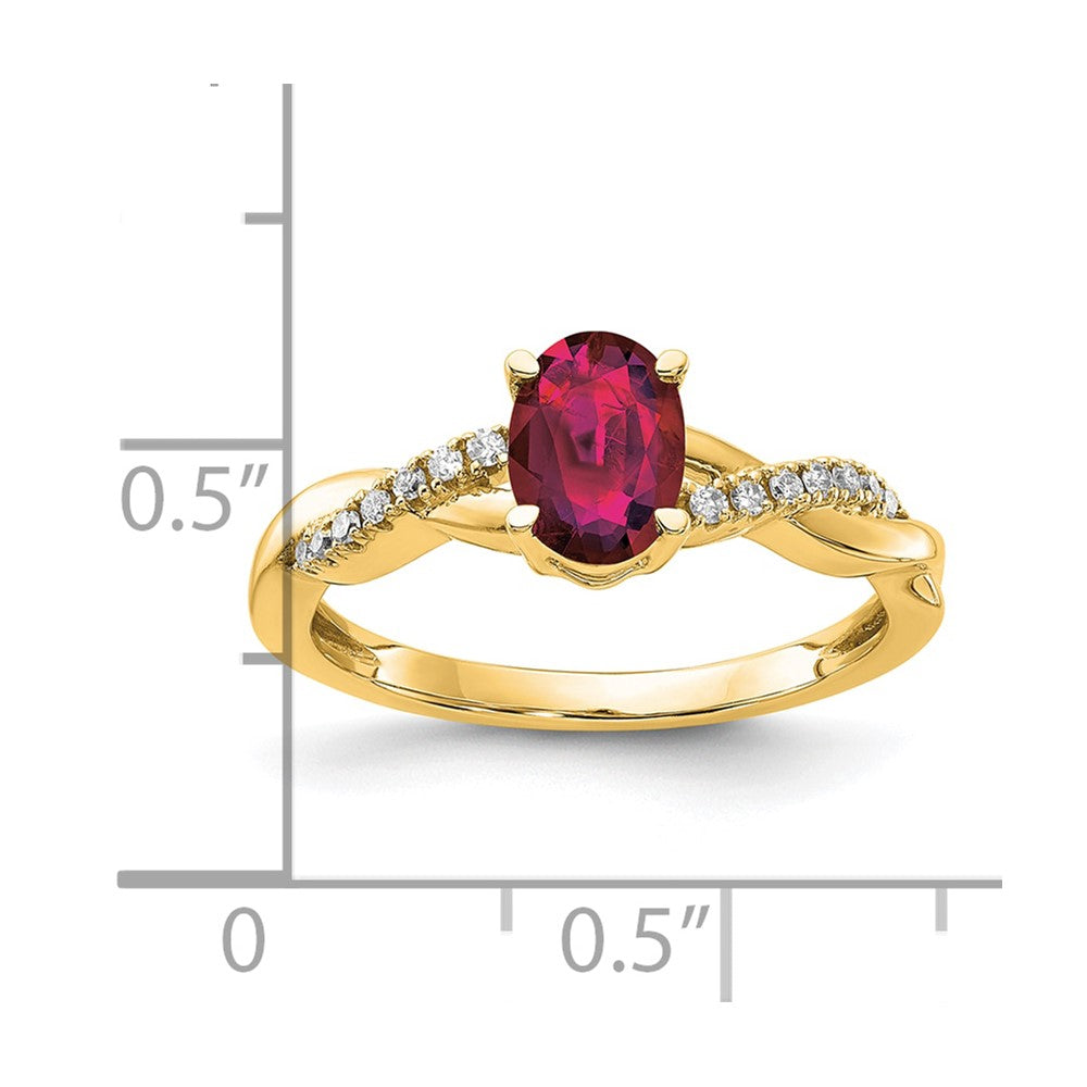 10K Yellow Gold Oval Created Ruby And Diamond Ring