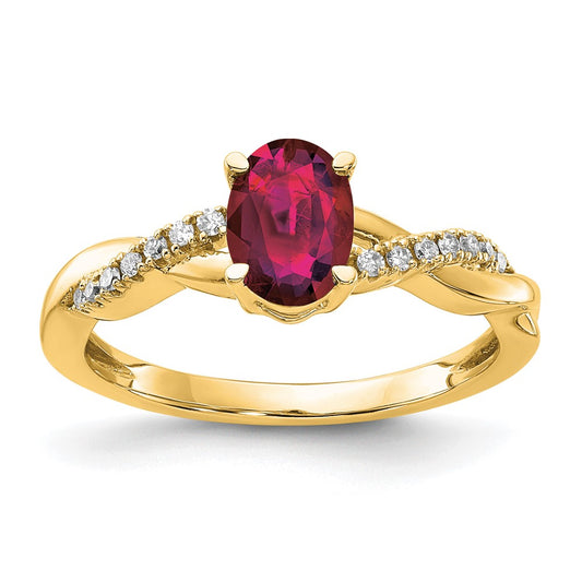 10K Yellow Gold Oval Created Ruby And Diamond Ring