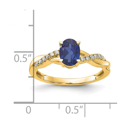 10K Yellow Gold Oval Created Sapphire And Diamond Ring
