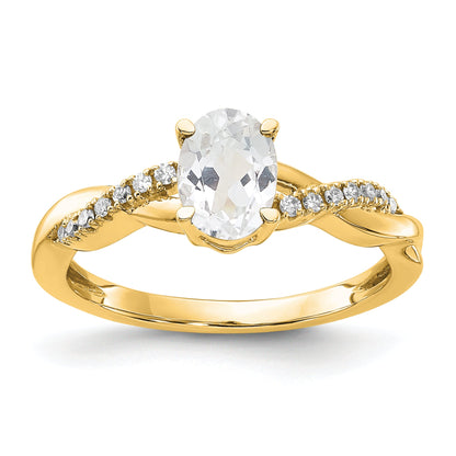 10K Yellow Gold Oval White Topaz And Diamond Ring