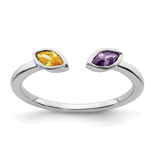 14K White Gold Marquise Amethyst And Citrine Ring