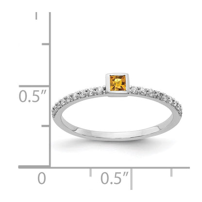 14k White Gold Real Diamond and Princess Citrine Ring