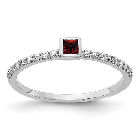 14k White Gold Real Diamond and Princess Garnet Ring
