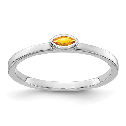 Solid 14k White Gold Bezel-set Marquise Simulated Citrine Ring