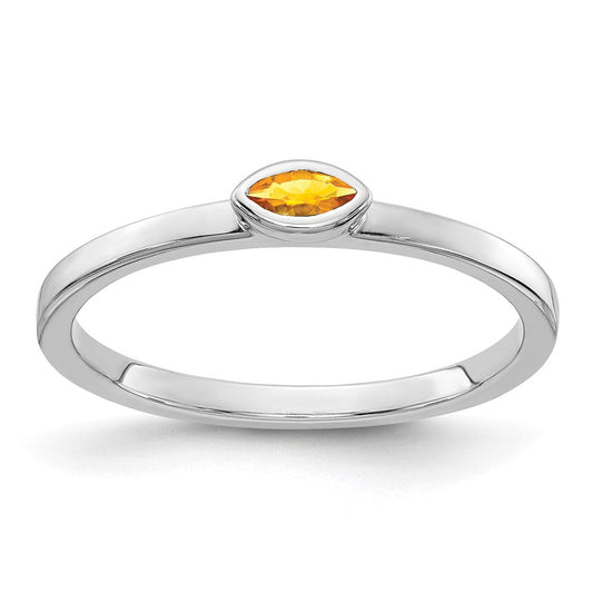 Solid 14k White Gold Bezel-set Marquise Simulated Citrine Ring