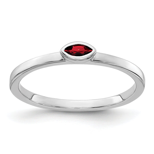 Solid 14k White Gold Bezel-set Marquise Simulated Garnet Ring
