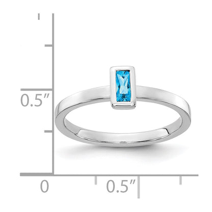 Solid 14k White Gold Bezel-set Simulated Blue Topaz Ring