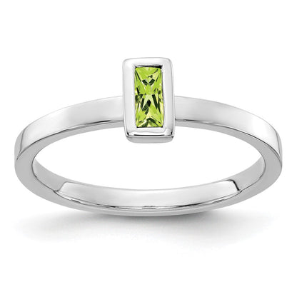 Solid 14k White Gold Bezel-set Simulated Peridot Ring