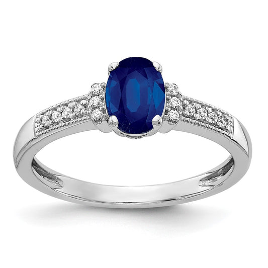 10K White Gold Diamond And Oval Sapphire Ring