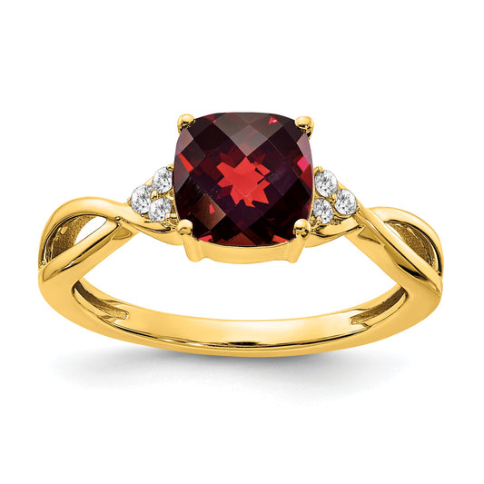 10K Yellow Gold Checkerboard Garnet And Diamond Ring