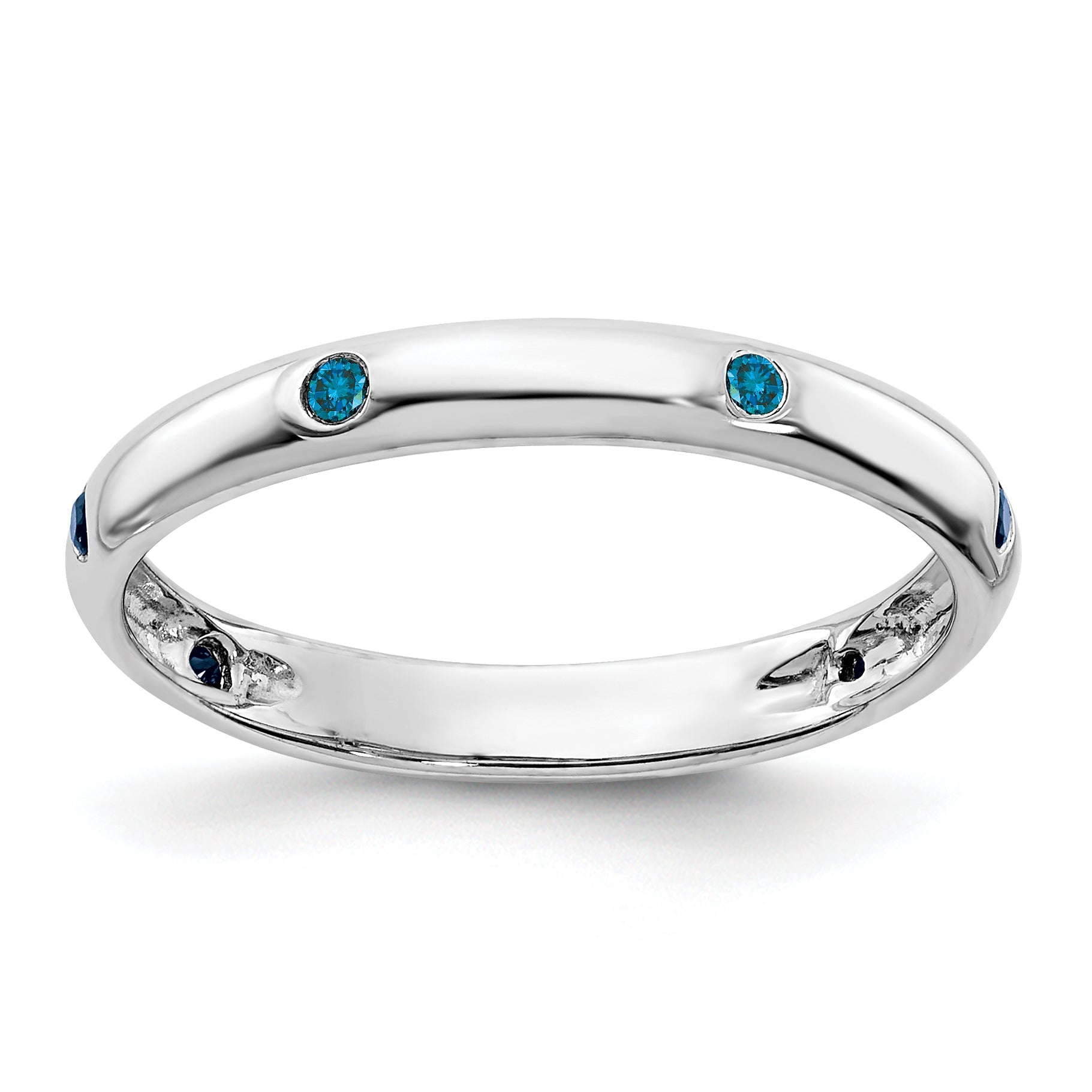 14K White Gold 6 Stone Blue Diamond Band (Size 6.75 Only)