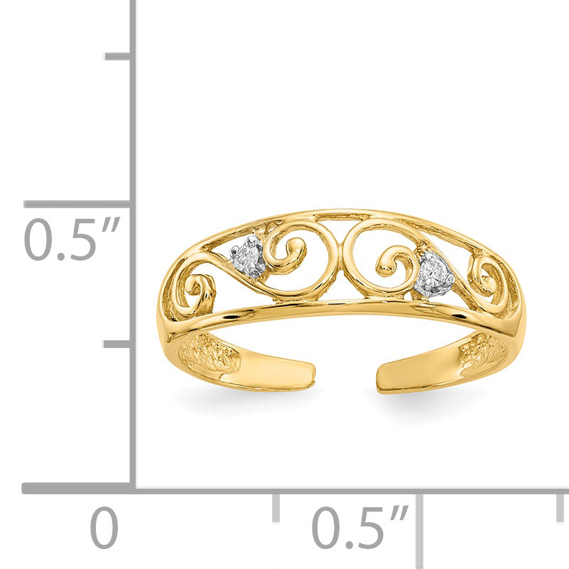 14K Yellow Gold .02Ct Diamond Scroll Toe Ring