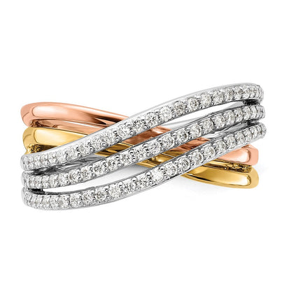 14k Tri-color Gold Overlap Real Diamond Ring