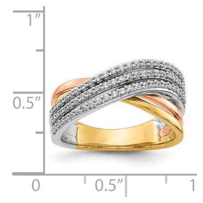 14k Tri-color Gold Overlap Real Diamond Ring