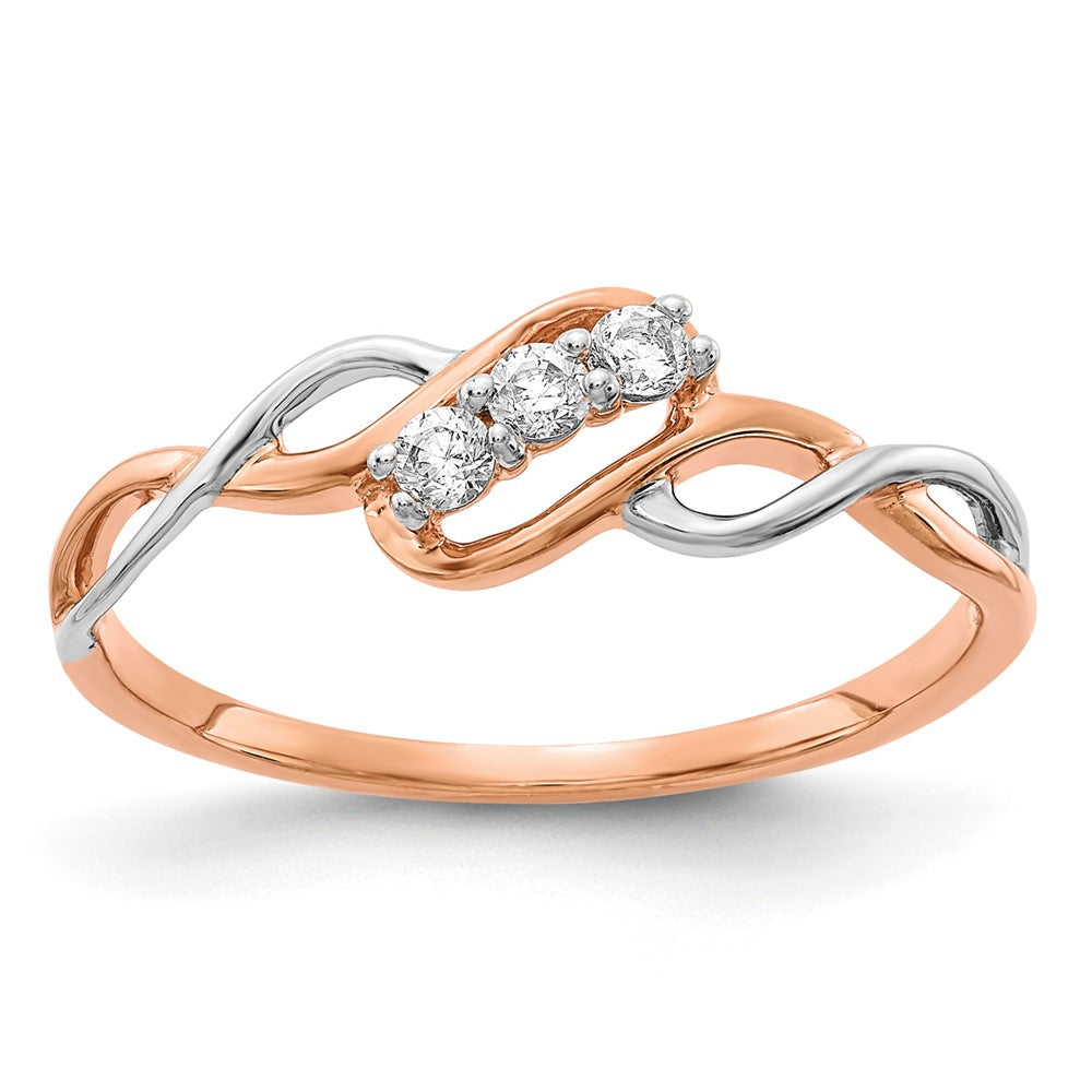 14k Two-Tone Rose and White Gold 1/6 Ct. Lab Grown Diamond VS/SI+ G+ Three Stone Twist Ring