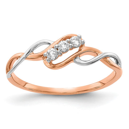 14k Two-Tone Rose and White Gold 1/6 Ct. Lab Grown Diamond VS/SI+ G+ Three Stone Twist Ring