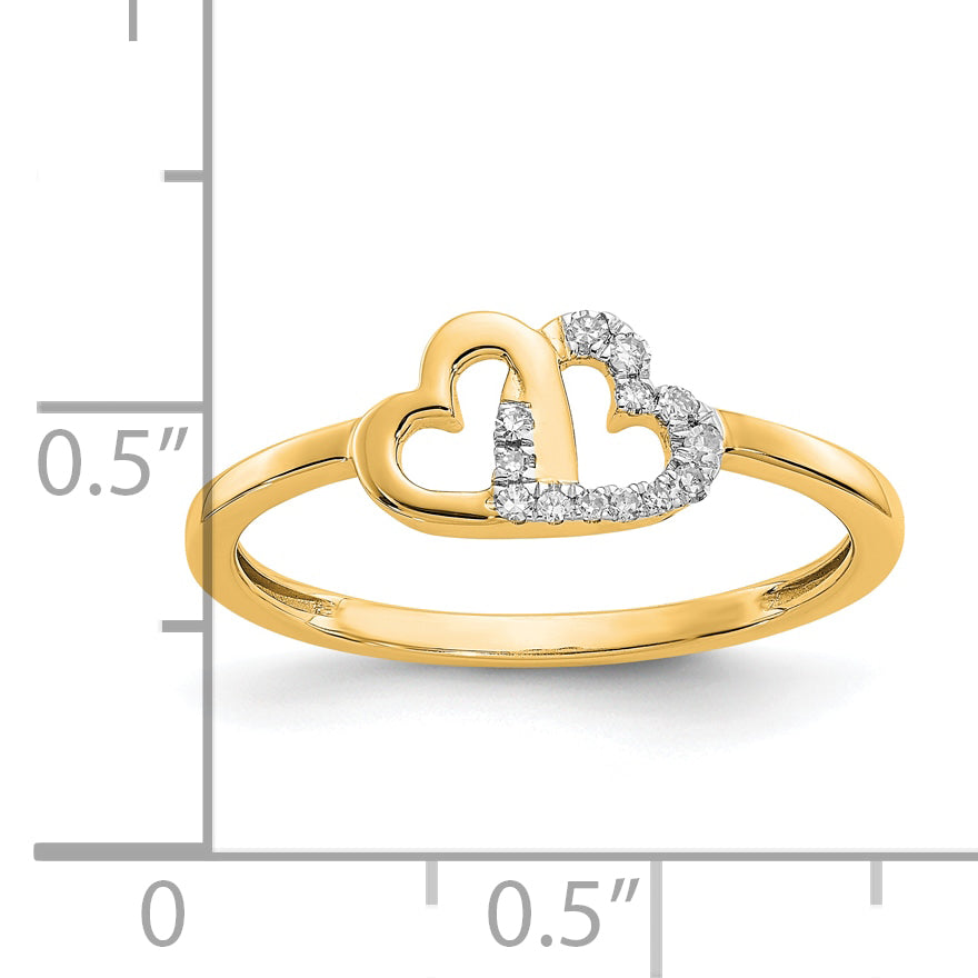 10K Yellow Gold 10K Diamond Double Heart Ring