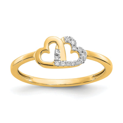 10K Yellow Gold 10K Diamond Double Heart Ring
