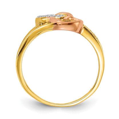 14K Yellow Gold Diamond Hearts Ring