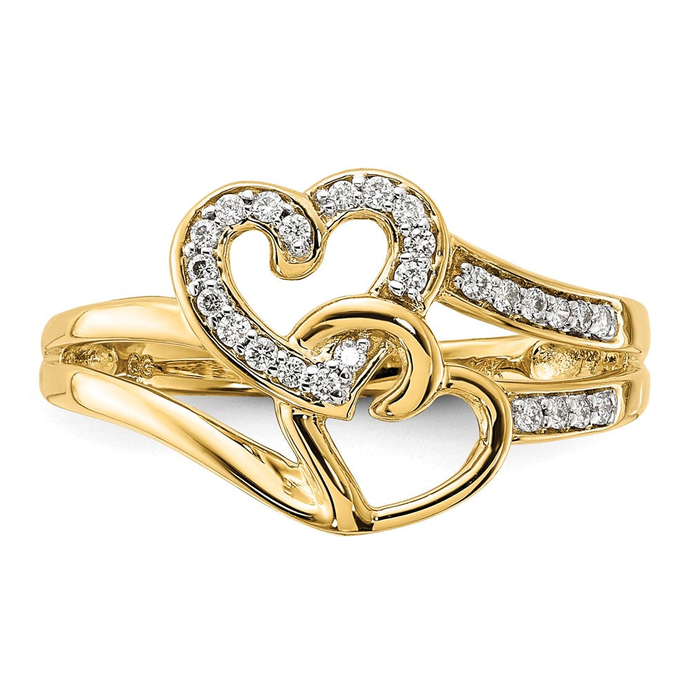14K Yellow Gold Diamond Hearts Ring