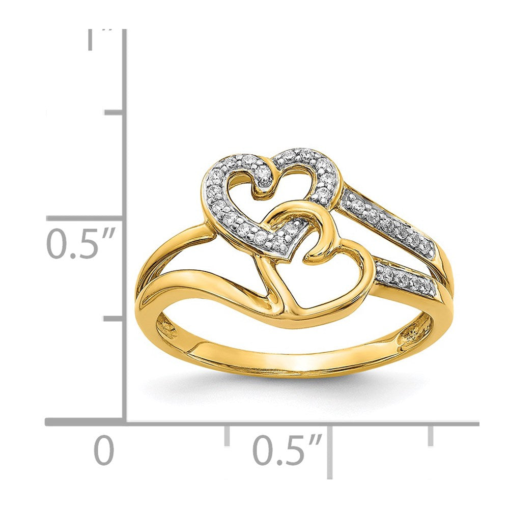 14K Yellow Gold Diamond Hearts Ring