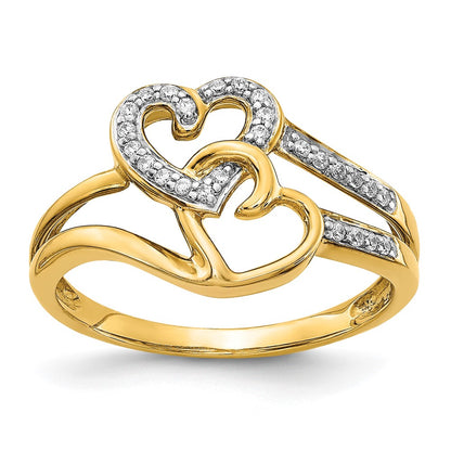 14K Yellow Gold Diamond Hearts Ring