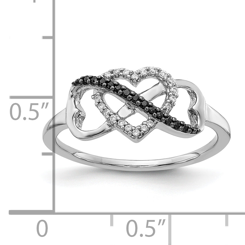 10K White Gold 10K Black And Diamond Infinity Heart Ring