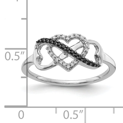 10K White Gold 10K Black And Diamond Infinity Heart Ring