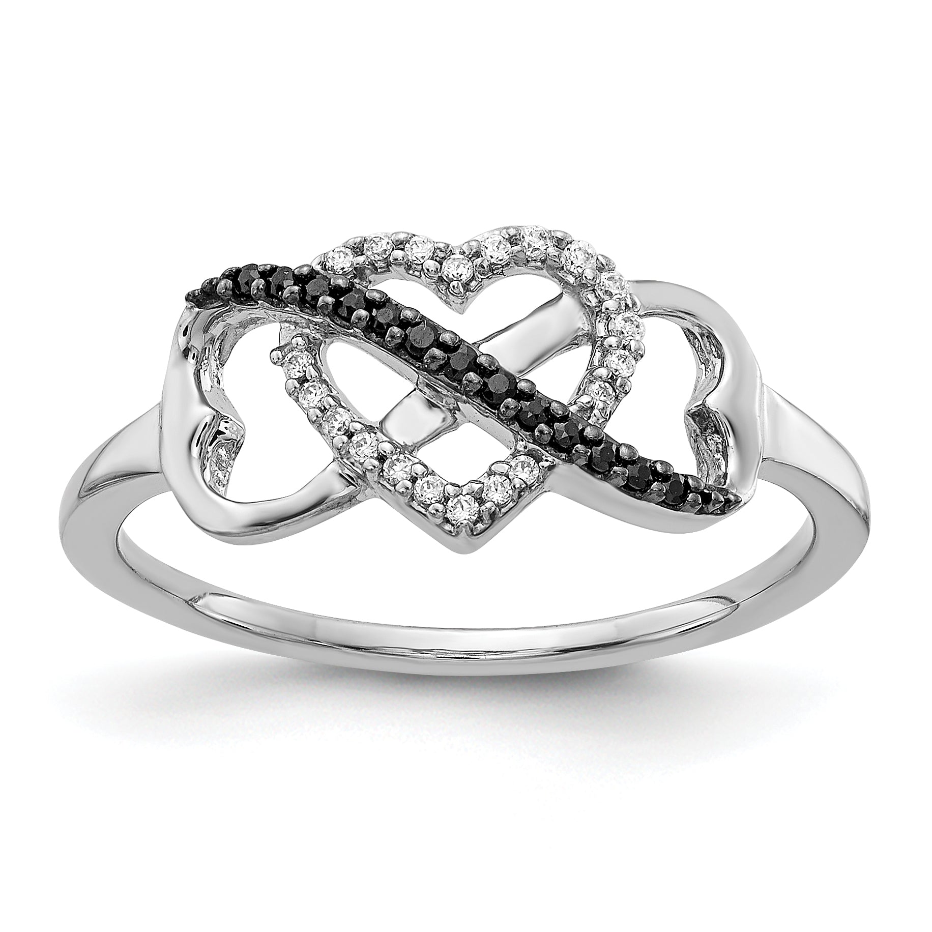 10K White Gold 10K Black And Diamond Infinity Heart Ring