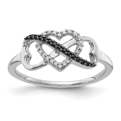 10K White Gold 10K Black And Diamond Infinity Heart Ring