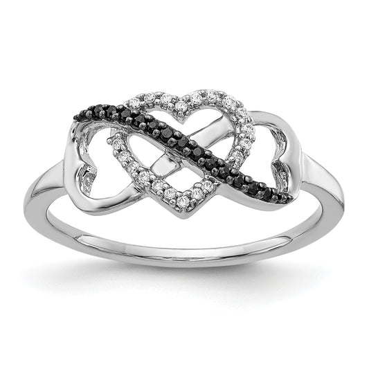 10K White Gold 10K Black And Diamond Infinity Heart Ring