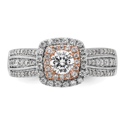 10k Two-Tone Rose and White Gold 7/8 Ct. Lab Grown Diamond VS/SI+ G+ Round Fancy Halo Engagement Ring