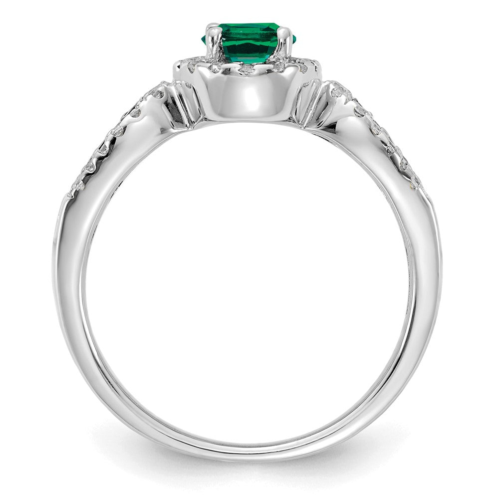 10k White Gold 1/3 Ct. Lab Grown Diamond VS/SI+ G+ and Oval Lab Created Emerald Ring