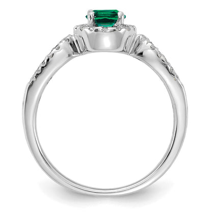 10k White Gold 1/3 Ct. Lab Grown Diamond VS/SI+ G+ and Oval Lab Created Emerald Ring