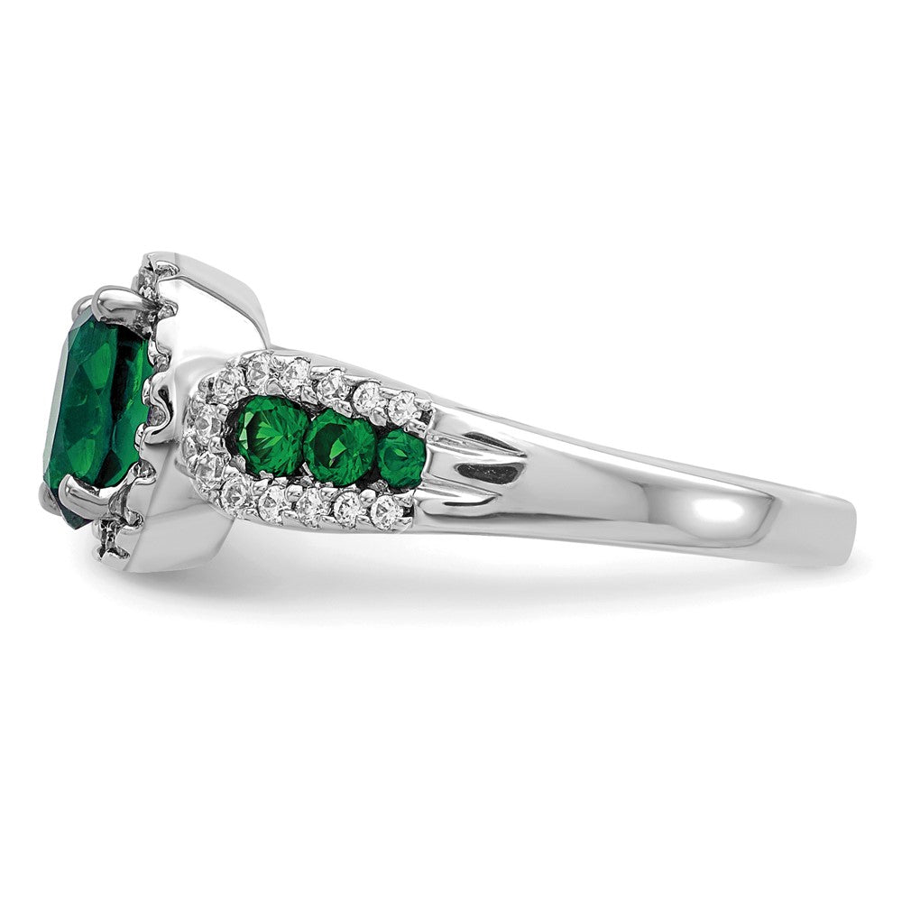 10k White Gold 1/3 Ct. Lab Grown Diamond VS/SI+ G+ and Oval Lab Created Emerald Ring