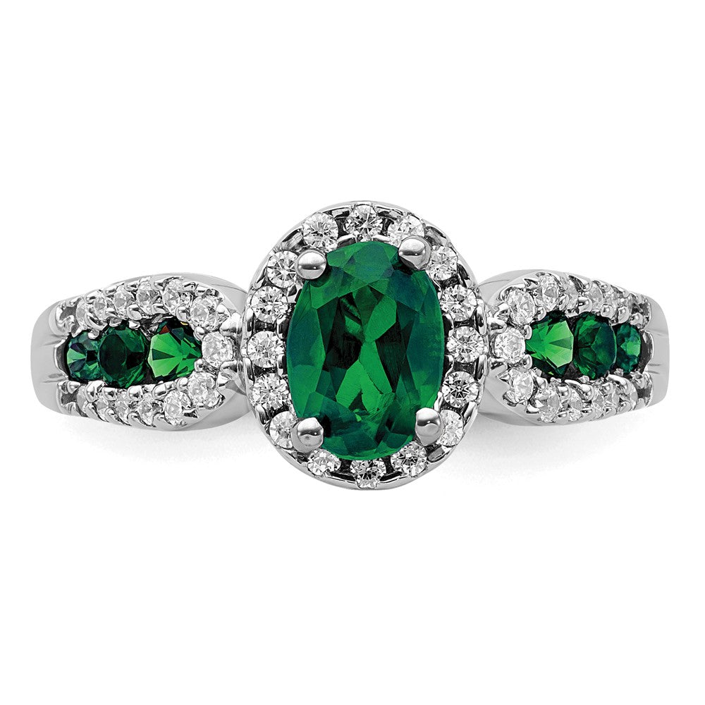 10k White Gold 1/3 Ct. Lab Grown Diamond VS/SI+ G+ and Oval Lab Created Emerald Ring
