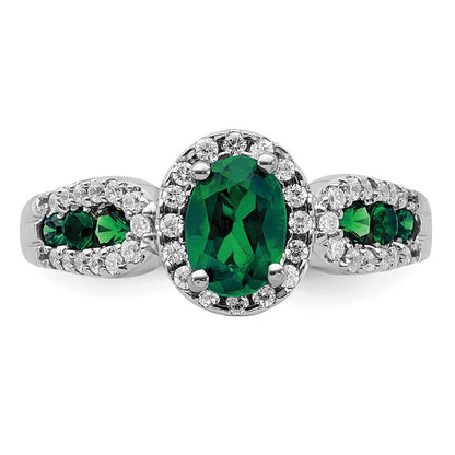 10k White Gold 1/3 Ct. Lab Grown Diamond VS/SI+ G+ and Oval Lab Created Emerald Ring