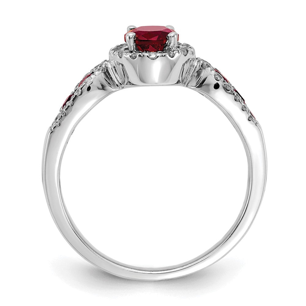 10k White Gold 1/3 Ct. Lab Grown Diamond VS/SI+ G+ and Oval Lab Created Ruby Ring