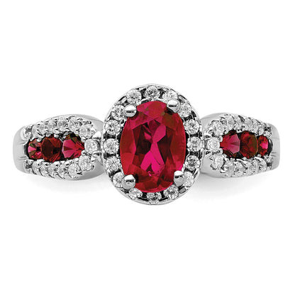 10k White Gold 1/3 Ct. Lab Grown Diamond VS/SI+ G+ and Oval Lab Created Ruby Ring