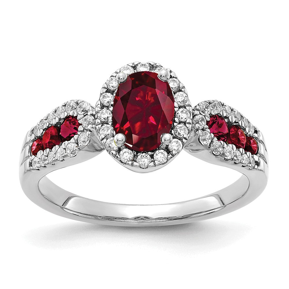10k White Gold 1/3 Ct. Lab Grown Diamond VS/SI+ G+ and Oval Lab Created Ruby Ring