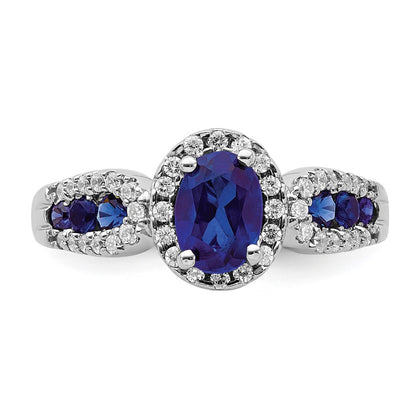 10k White Gold 1/3 Ct. Lab Grown Diamond VS/SI+ G+ and Oval Lab Created Blue Sapphire Ring