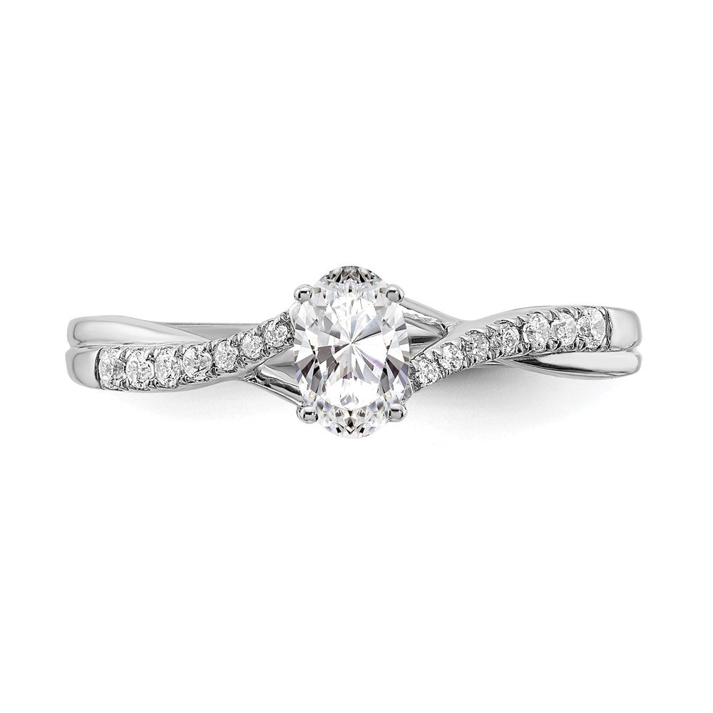 14K White Gold By Pass (Holds 3/8 Carat (5.8X3.8mm) Oval Center) 1/10 Diamond Semi Mount Engagement Ring
