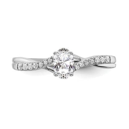 14K White Gold By Pass (Holds 3/8 Carat (5.8X3.8mm) Oval Center) 1/10 Diamond Semi Mount Engagement Ring