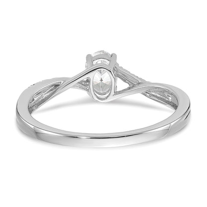 14K White Gold By Pass (Holds 3/8 Carat (5.8X3.8mm) Oval Center) 1/10 Diamond Semi Mount Engagement Ring